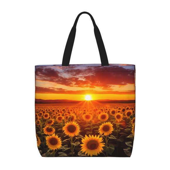 Sikiie Sunset Golden Sunflower Field Print Single Shoulder Bag, Large Capacity Zipper Handbag, Waterproof Shopping Bag, School and Work Shoulder Bag