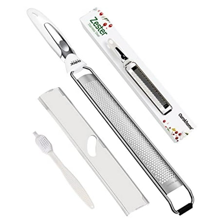 

Ourokhome Stainless Steel Cheese Grater Citrus Zester for Parmesan Cheese Chocolate Fruits Coconuts Ginger Lemon with Cleaning Brush for Kitchen ( White)