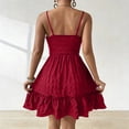 thumbnail image 6 of XUNKUSGA Womens Dresses Boho Sleeveless Backless Self Tie Ruffle Mini Dress Solid Color Adjustable Spaghetti Straps Smocked Tiered Flowy Beach Dress,Red,S, 6 of 7