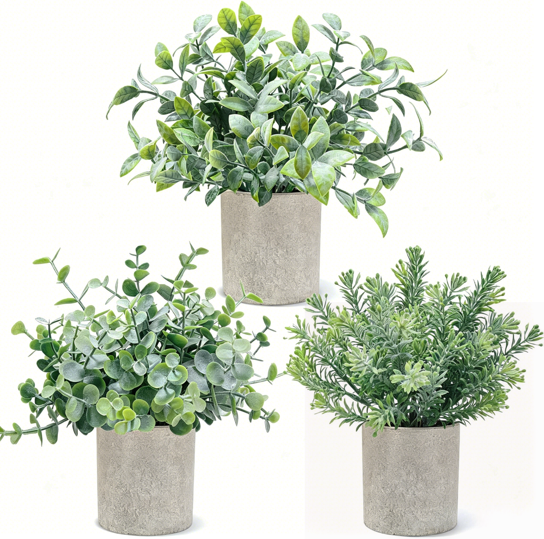 3 Pack Artificial Eucalyptus Potted Plants Small Fake Plants in Pots Faux Eucalyptus Potted Plant Set for Home Shelf Decoration Office Table Desktop Decoration