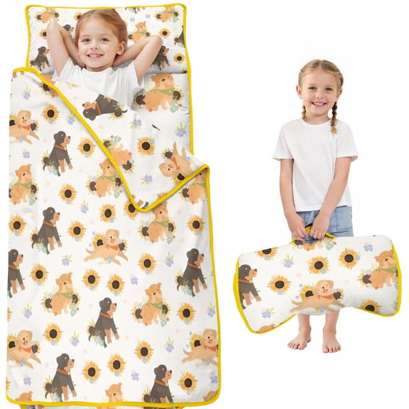 Dogs with Sunflowers Toddler Nap Mats for Kids Preschool,Sleeping Mat Bag or Kids,Toddler Sleeping Bag,Toddler Nap Mat or Daycare