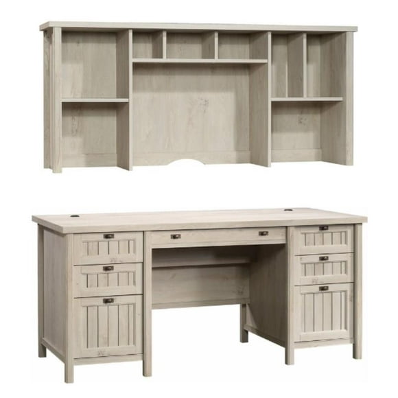 Home Square 2-Piece Set with Executive Desk & 59" Hutch in Chalked Chestnut