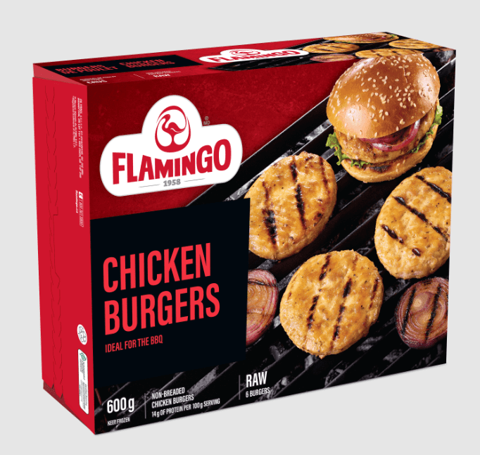 Flamingo Chicken Burgers - Cru Non Pané Burgers de poulet non panés, Crus