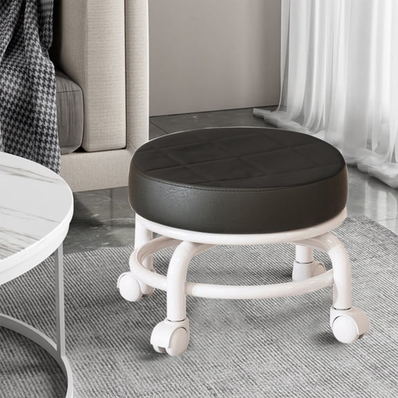 Fmbmuo Black PU Adjustable Stool with Smooth-rolling Pulley Wheels, Mobile Swivel Seat for Kitchen Counter, Home Office & Library