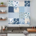 thumbnail image 5 of Blue Floral Sheer Curtains 54 Inches Long, Spring Flowers Plants Patchwork Grid Bohemia Light Filering Curtains, Breathable Simi Curtain Privacy Drapes for Kitchen Bathroom Small Window Treatment, 5 of 9