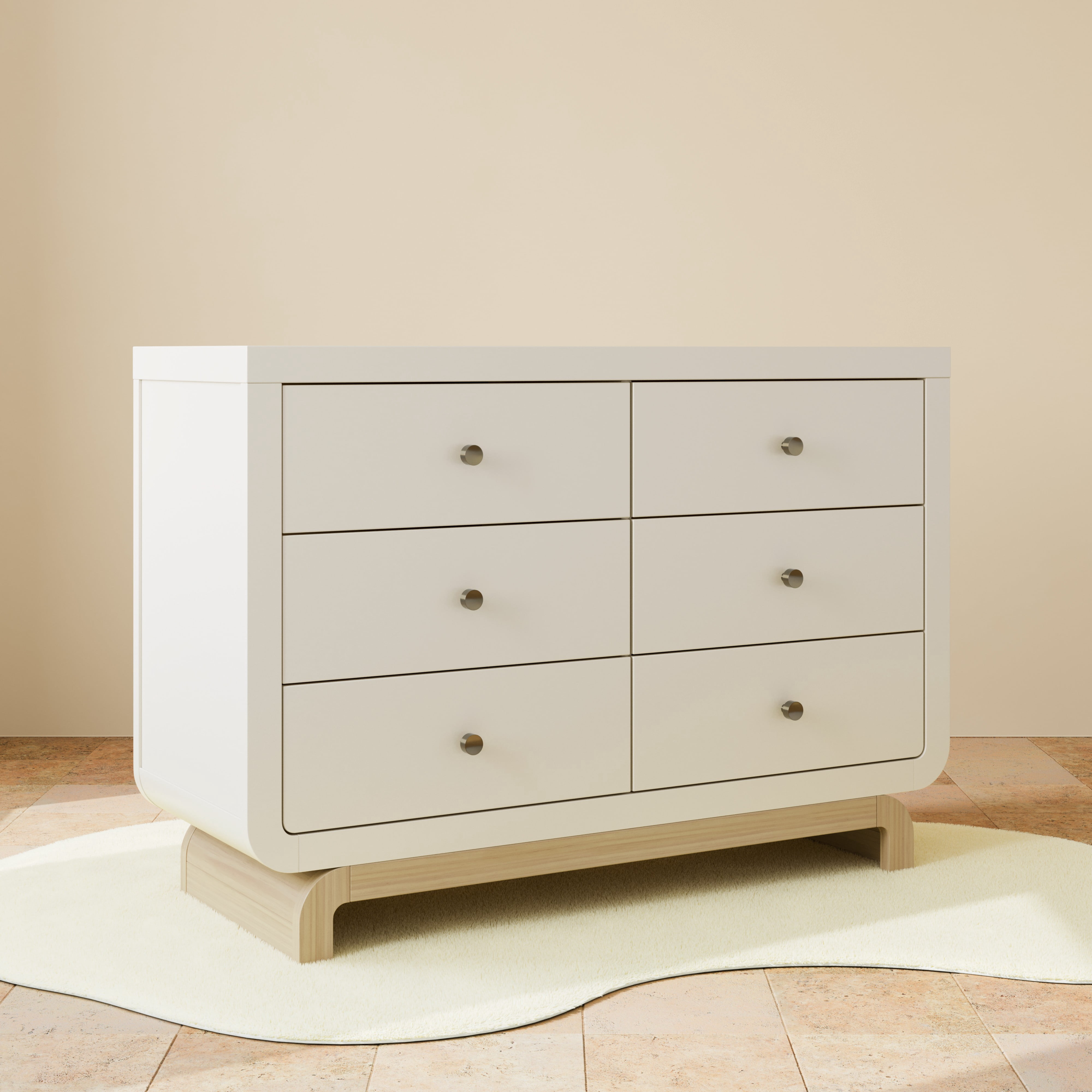 Art of Nursery by Storkcraft Santorini 6 Drawer Nursery Double Dresser, Frosted Oat with Driftwood