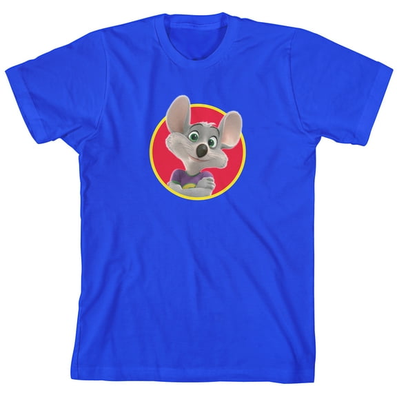 Chuck E. Cheese Chuck In Red Circle Crew Neck Short Sleeve Royal Blue Boy's T-shirt-Medium