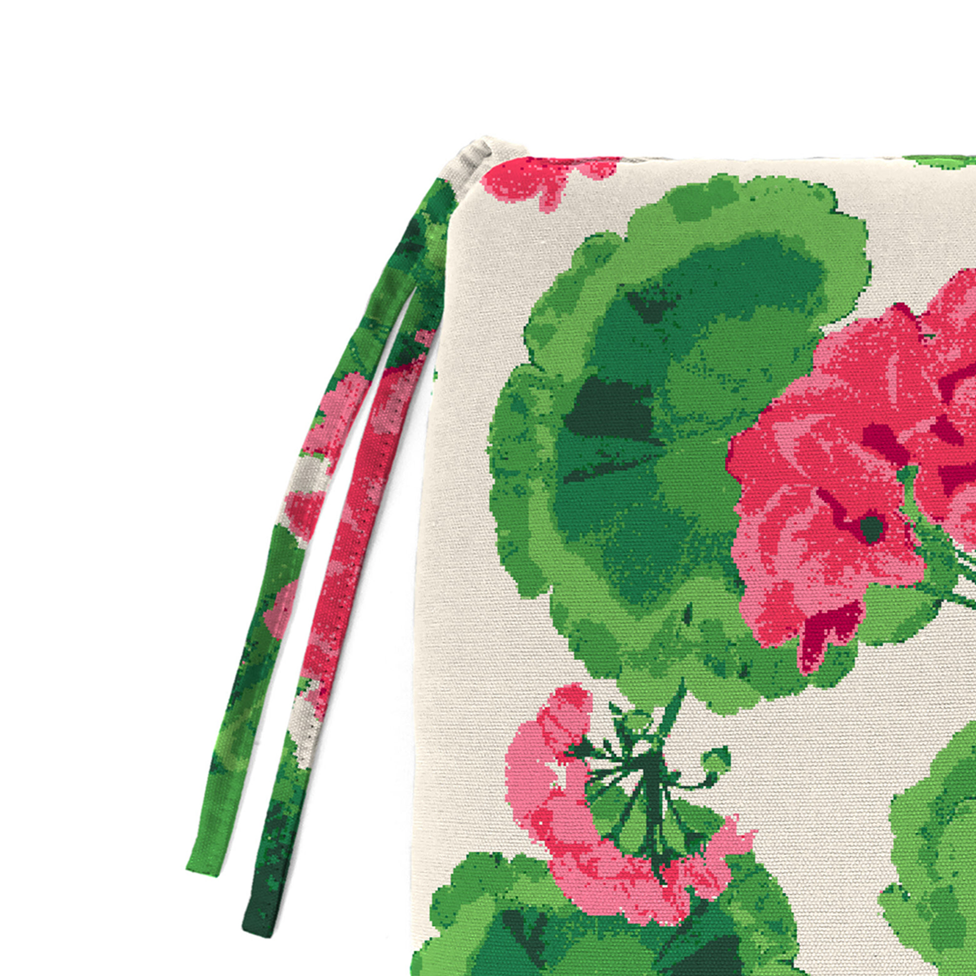 Jordan Manufacturing 16" x 16" Geranium Cream Floral Square Outdoor Chair Pad Seat Cushion with Ties (2 Pack)
