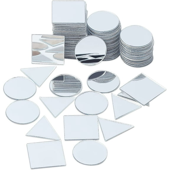 PH 150pcs 3 Shapes Mirrors Tiles Mirror Mosaic Tiles Self Adhesive Mirror Wall Stickers for Crafts Making Home Decoration (Triangle Square Flat Round)