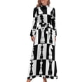thumbnail image 2 of Vestido largo con estampado de tablero de ajedrez en blanco y negro, vestido de verano para mujer 2024, vestidos de manga larga, vestidos sueltos elegantes para mujer, 2 of 5