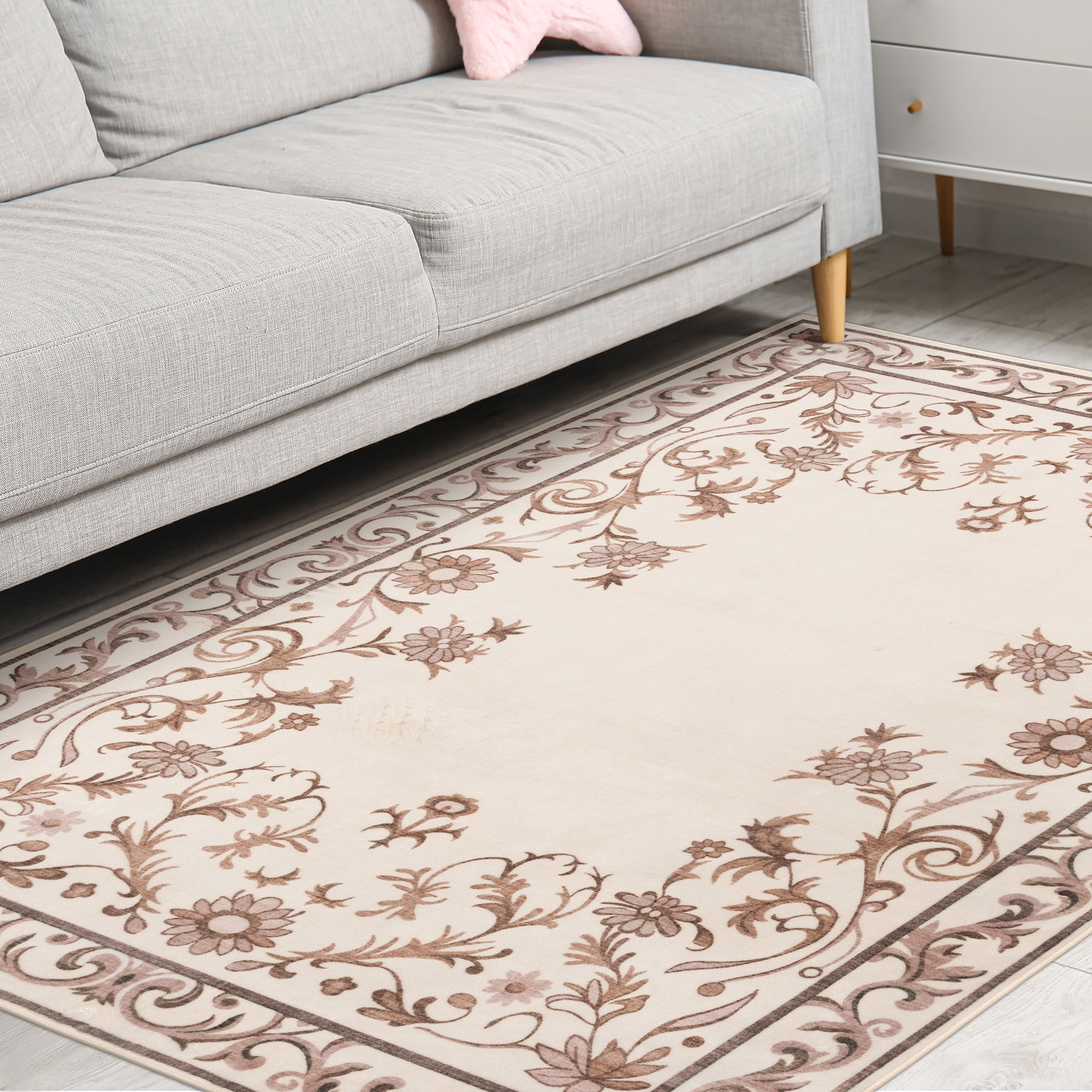 Mainstays Tan Floral Faux Fur Indoor Area Rug, 4 ft x 5 ft 6 in