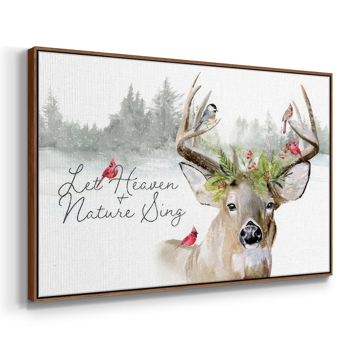 Holiday Deer Collection A - Framed Gallery Wrapped Holiday Canvas - 17 x 25 - Rosewood Frame