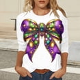 thumbnail image 6 of Cadancy Mardi Gras Womens Shirt Holiday 3/4 Sleeve Pullover Crewneck Tunic Tops Carnival Mask Print Funny Rave Party Blouse Loose Trendy Casual Outfits, 6 of 6