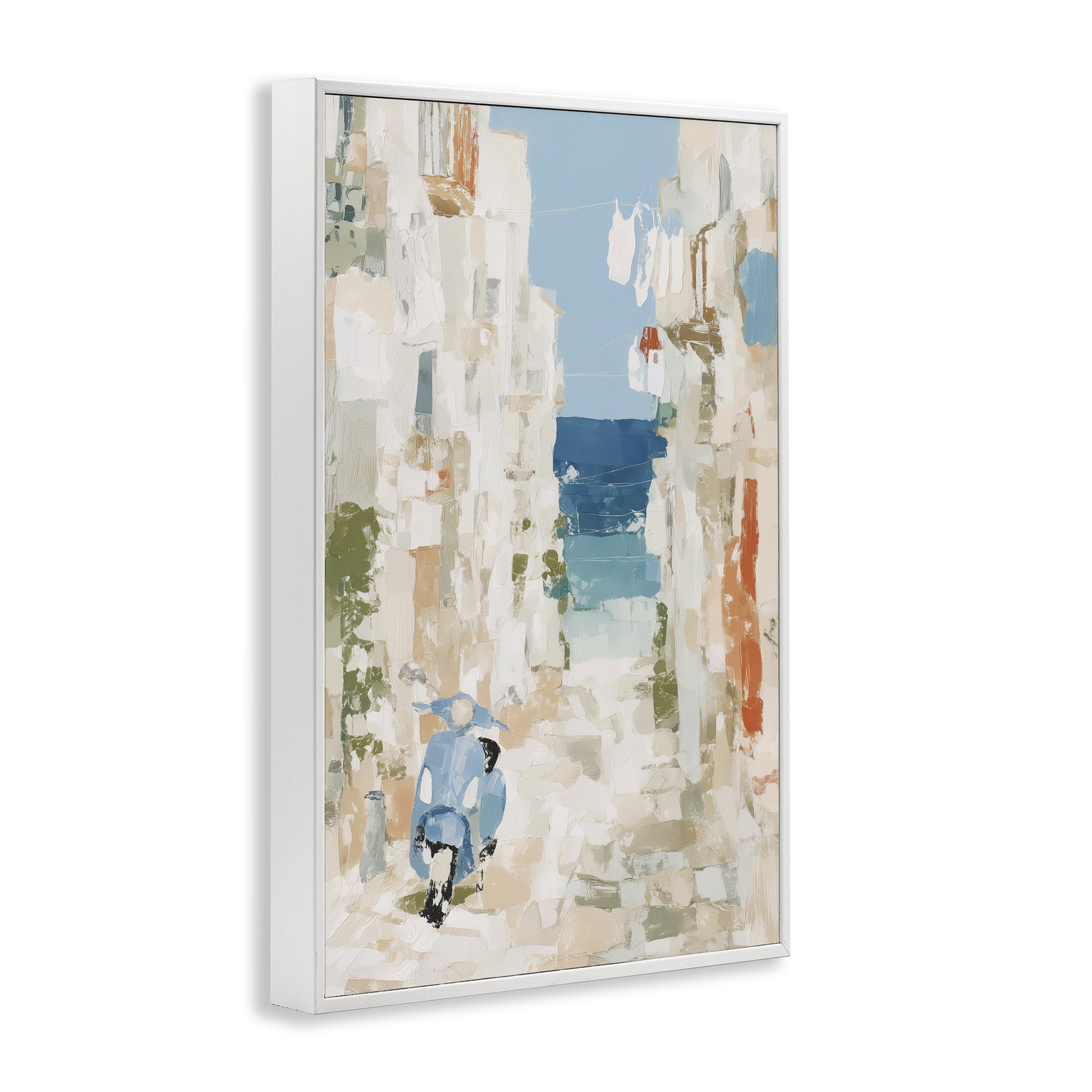 Stupell Industries Narrow Alley with Vespa White Framed Giclee Art, design by Chromatic Storm Studio