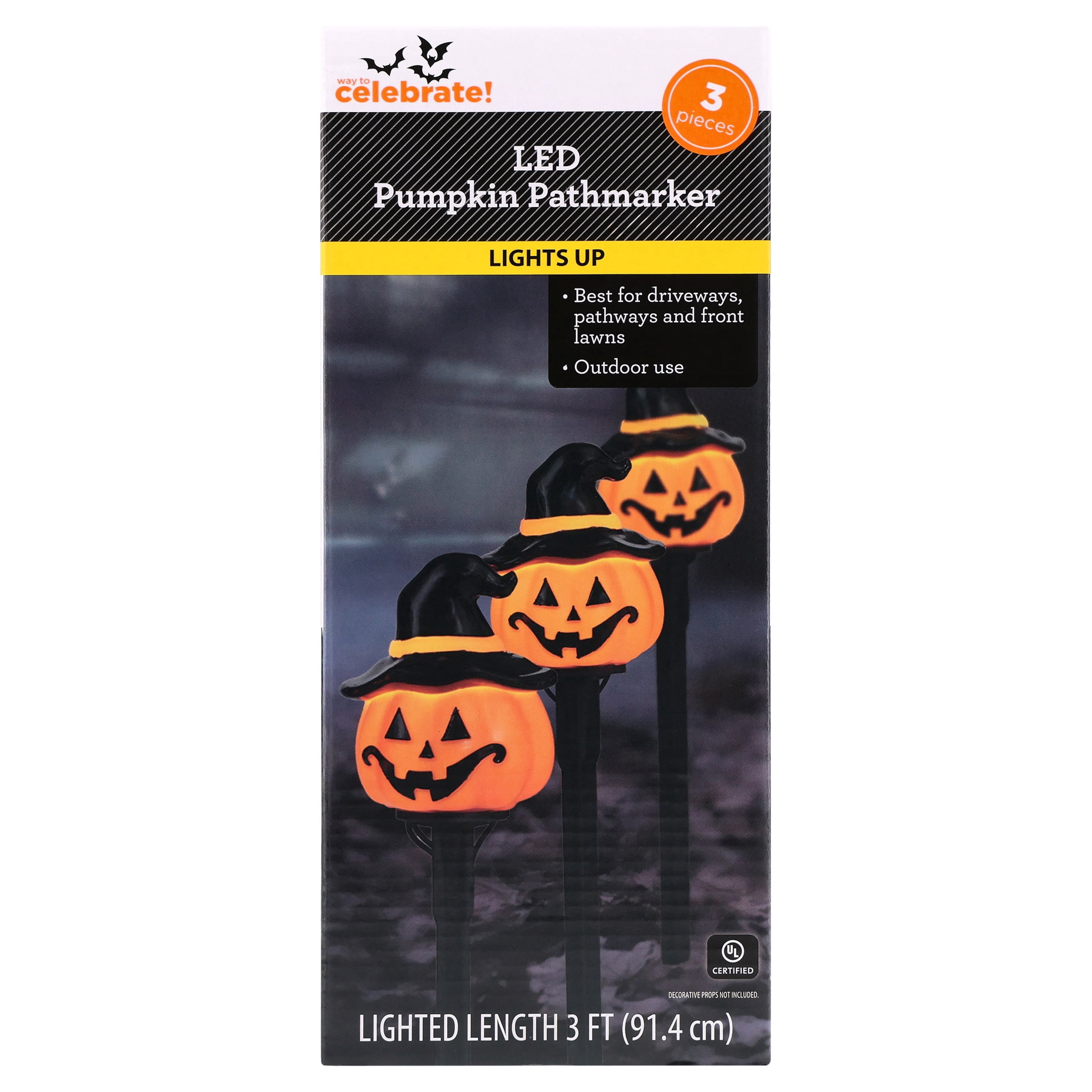 Outdoor LED Pumpkin Pathmarkers, 3', 3 Pieces, Halloween by Way To Celebrate