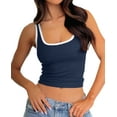 thumbnail image 2 of Womens Summer Square Neck Ribbed Slim Fitted Spaghetti Strap Tank Tops Navy Blue S, 2 of 9