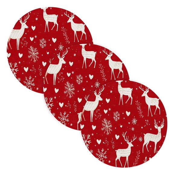 BZSMCE Mats for Pots,Pans Place Heart Reindeer and Snowflake Print Simple Style Pattern Pot Mats