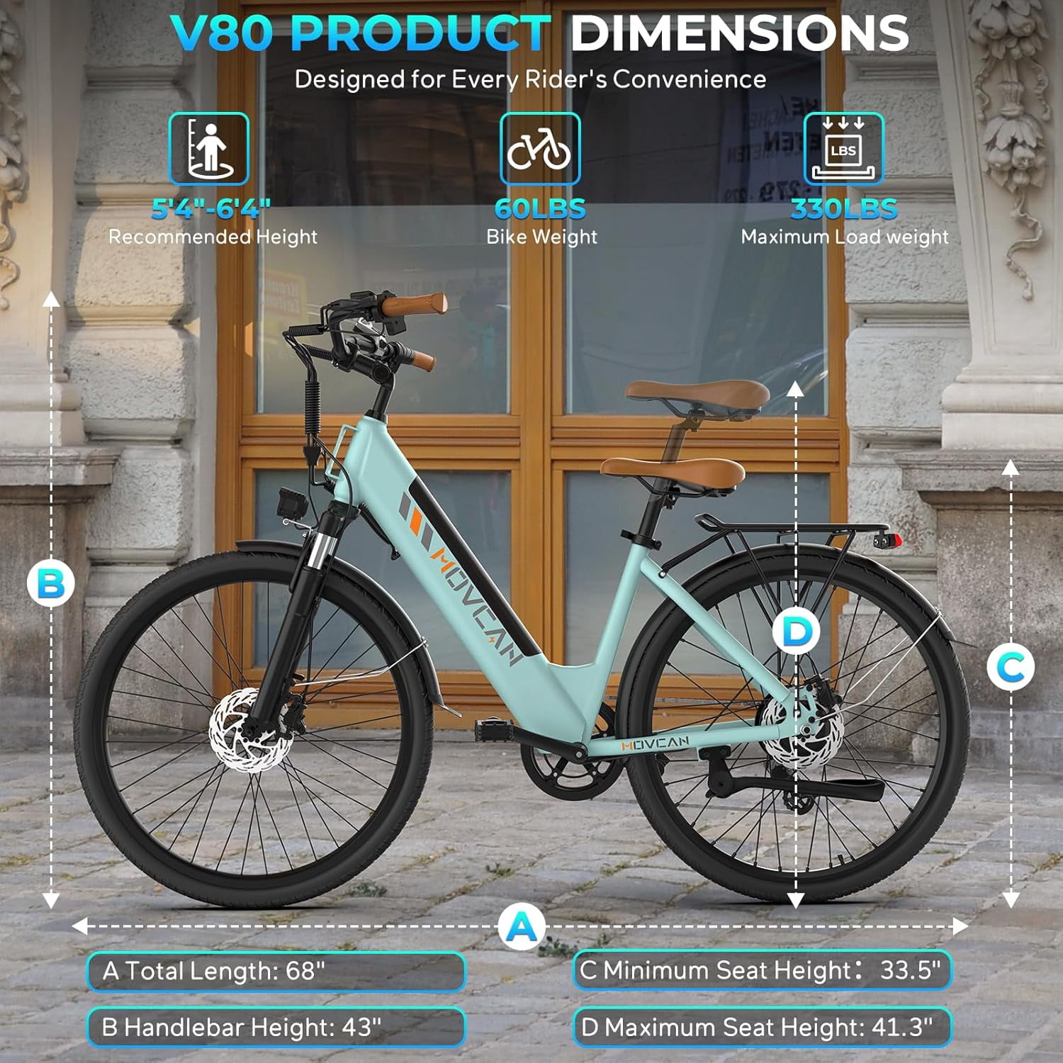 26" Commuter Electric Bike for Adults, 28 MPH Adult Electric Bicycles with New Shock Absorption, 1000W Motor, 48V 13Ah, 26" Unisex, UL 2849 Certified, Blue