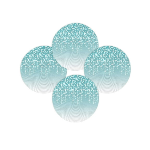 Round Placemats Set of 4 Teal Turquoise Floral Place Mats Washable Woven Placemat Ombre Branch Spring Flowers Circle Braided Table Mat for Kitchen Dining Table Party Home Decor 15 Inch