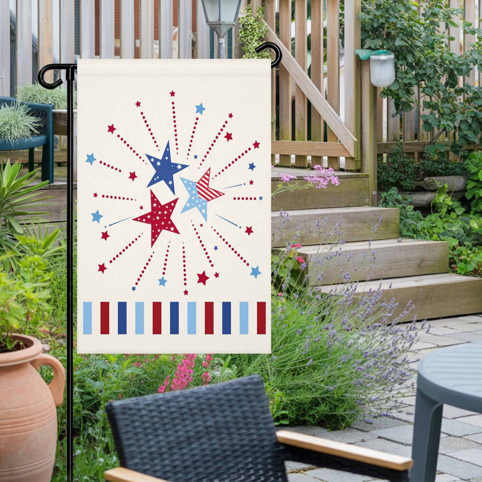 4th of July Garden Flags USA Flag Stripes Garden Flag Double Sided Welcome Flag Patriotic Stars Red White and Blue Independence Day Yard Flags for Outdoor Lawn Porch Memorial Day Decor 28x40 Inch