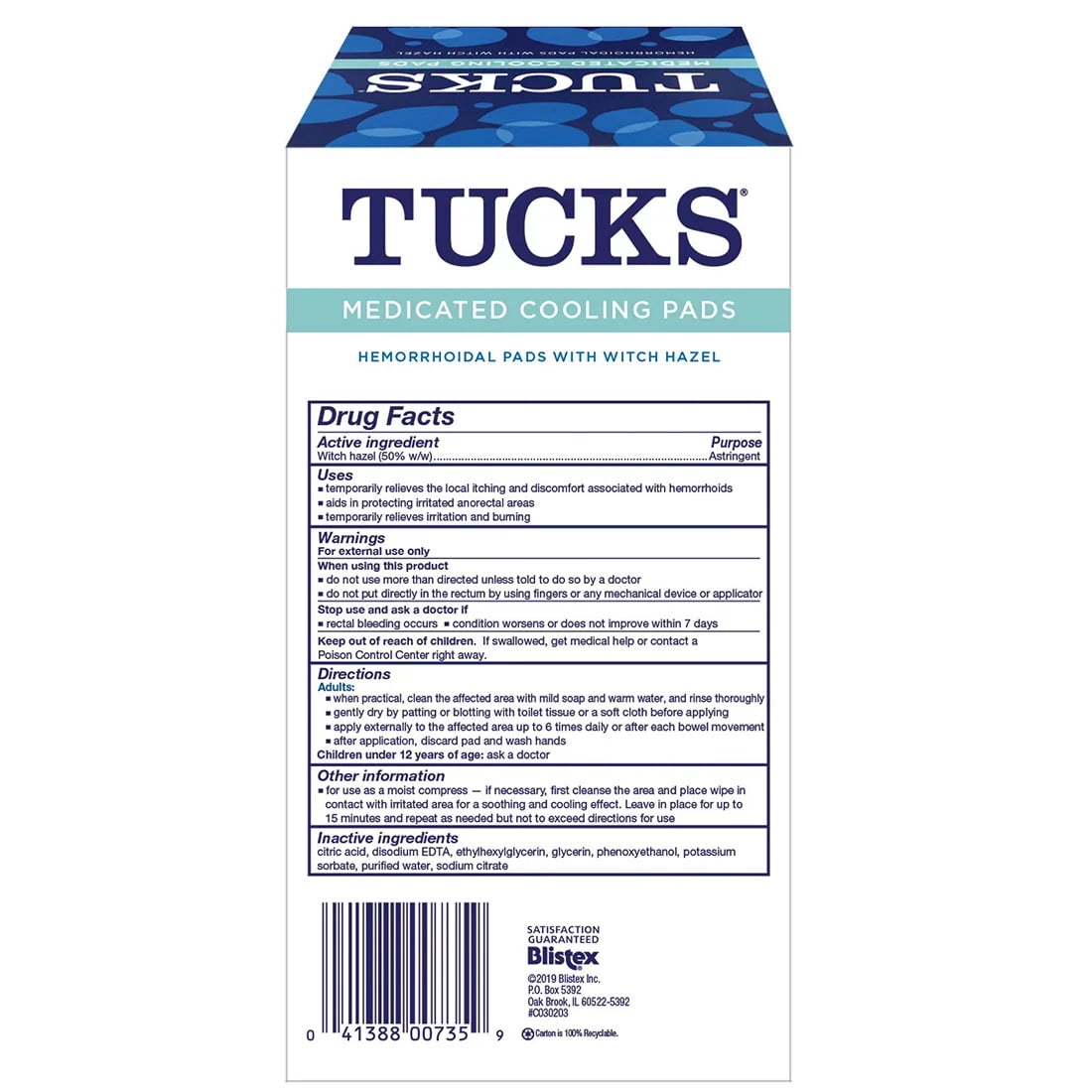 Tucks Medicated Cooling Hemorrhoid Pads, 100 Ct, 2-Pack
