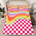thumbnail image 3 of Homewish Dreamy Cartoon Rainbow Twin Sheet Sets, Red Rectangle Abstract Plaid Twin Fitted Sheet, Teens Kids Boys Girls Flat Sheet, Luxury Bedroom Decor, 3-Piece, 3 of 8