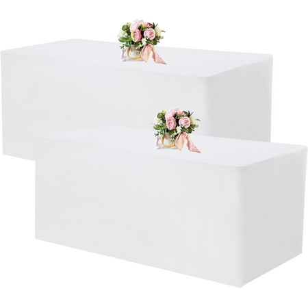 

WQBLQH 2 Pack Fitted Tablecloths 72 x 30 Inch White Rectangle Table Clothes for 6 Foot Tables Washable Polester Fabric Table Cover for Parties Wedding Banquet Trade Show White 6FT (72 x 30 Inch)