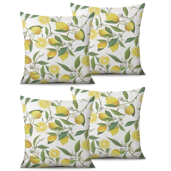 Set Of 2 Lemon Pillow Covers 20x20 Inch Linen Decorative Square Throw Pillow Covers for Living Room Sofa Couch Decoration