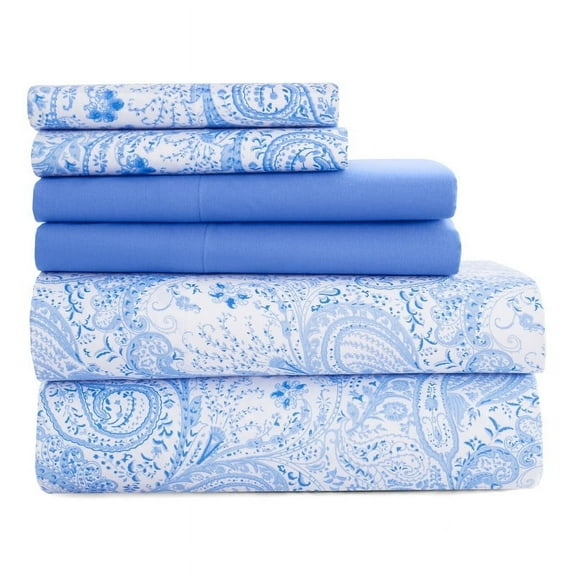 Lux Decor Collection King Size Sheet Set - Hotel Luxury Bedding Sheets & Pillowcases - Extra Soft Cooling Bed Sheets (King, White Blue)