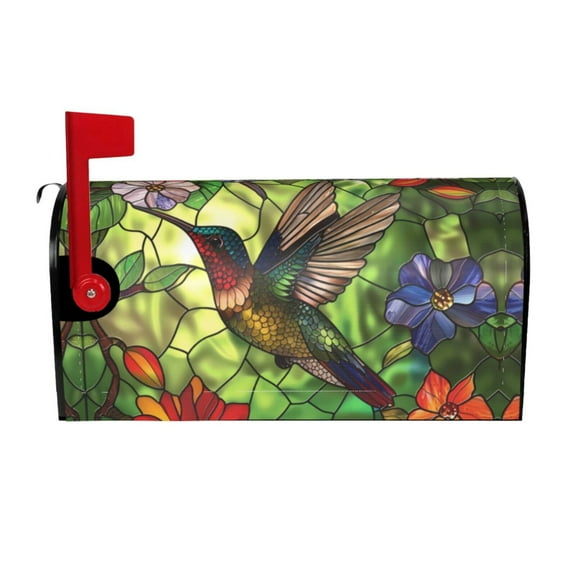 Mailbox Covers Magnetic Standard Size - Stained Glass Hummingbird Art Waterproof Mailbox Cover Funny Mail Box Wraps Garden Yard Home Decor for Outside