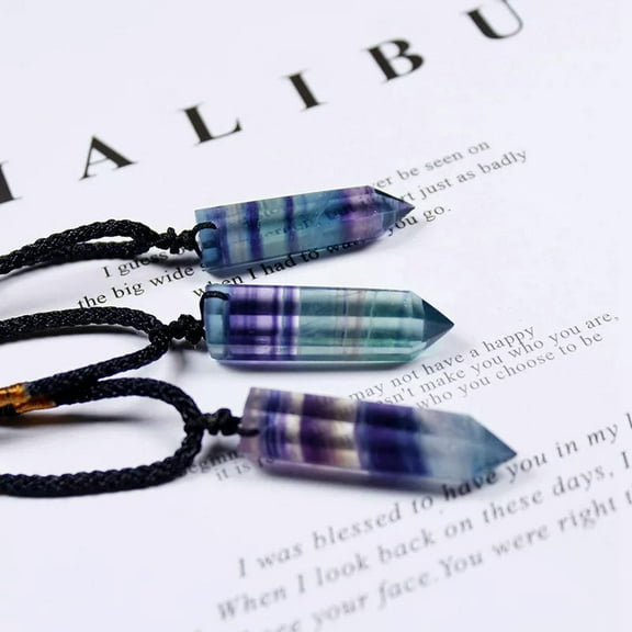 EOEMY Natural Rainbow Fluorite Pendant Quartz Crystal Necklace Healing Energy Stone