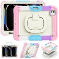 thumbnail image 6 of for iPad Pro 11 Inch 5th Gen 2024 Kids Case Heavy Duty Rugged Shockproof Silicone Hybrid Protective Case Cover Stand + Pencil Holder + Screen Protector for iPad Pro 11 2024 - Colorful Pink, 6 of 8