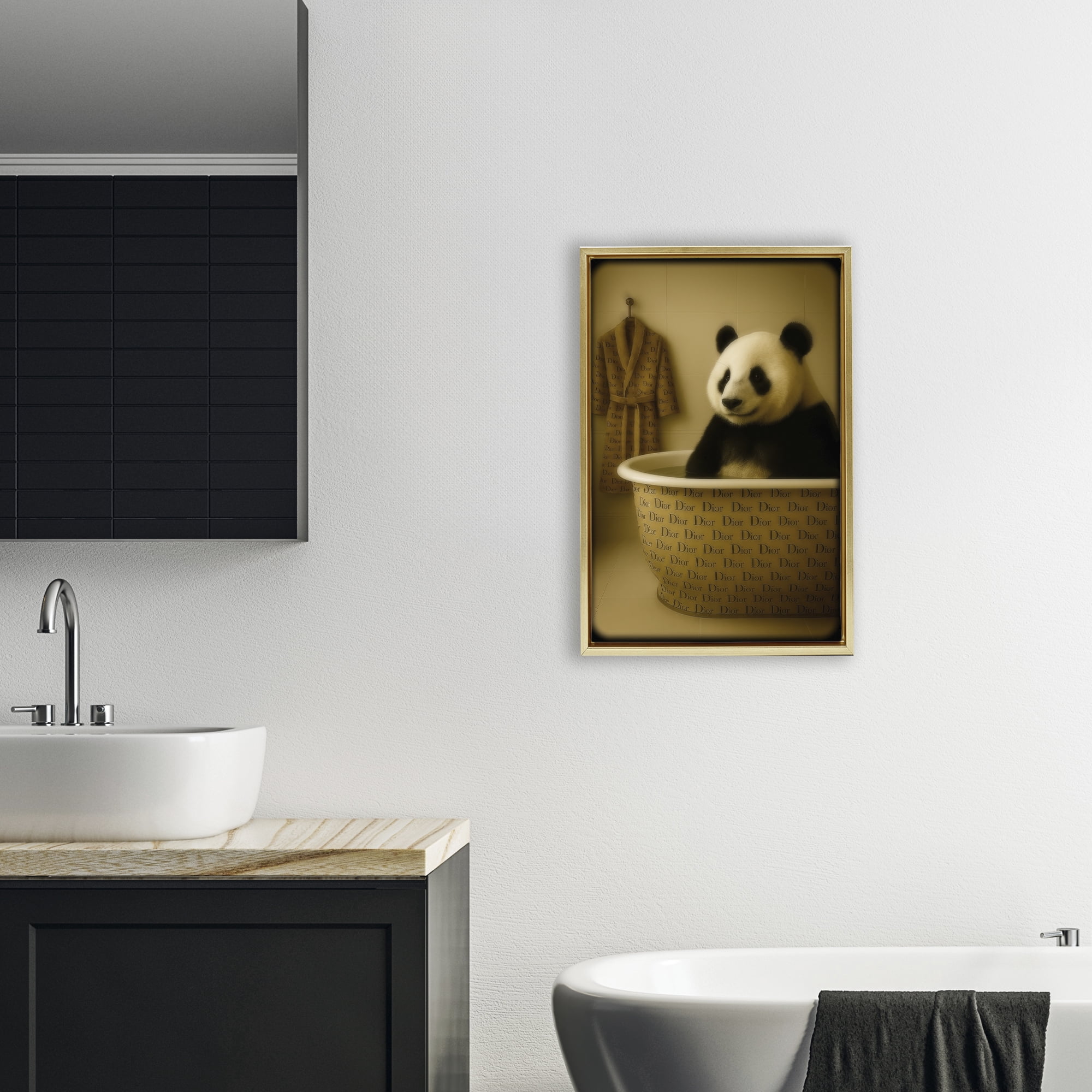 Stupell Industries Couture Panda in Luxury Tub Gold Framed Floater Canvas Wall Art, design by Grotto Studios