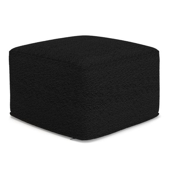 Simpli Home Chantal 24 inch Wide Contemporary Pouf in Black Boucle Fabric