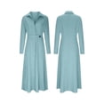 thumbnail image 3 of Women Autumn Casual Lapel Split Wrinkle-Free Long Maxi Vacation Dress with Pockets Sky Blue M, 3 of 5