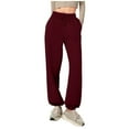 thumbnail image 3 of Sweatpants for Women Solid Color Elastic Waist Sports And Leisure Belt Pocket Threaded Ankle Pants, 3 of 9