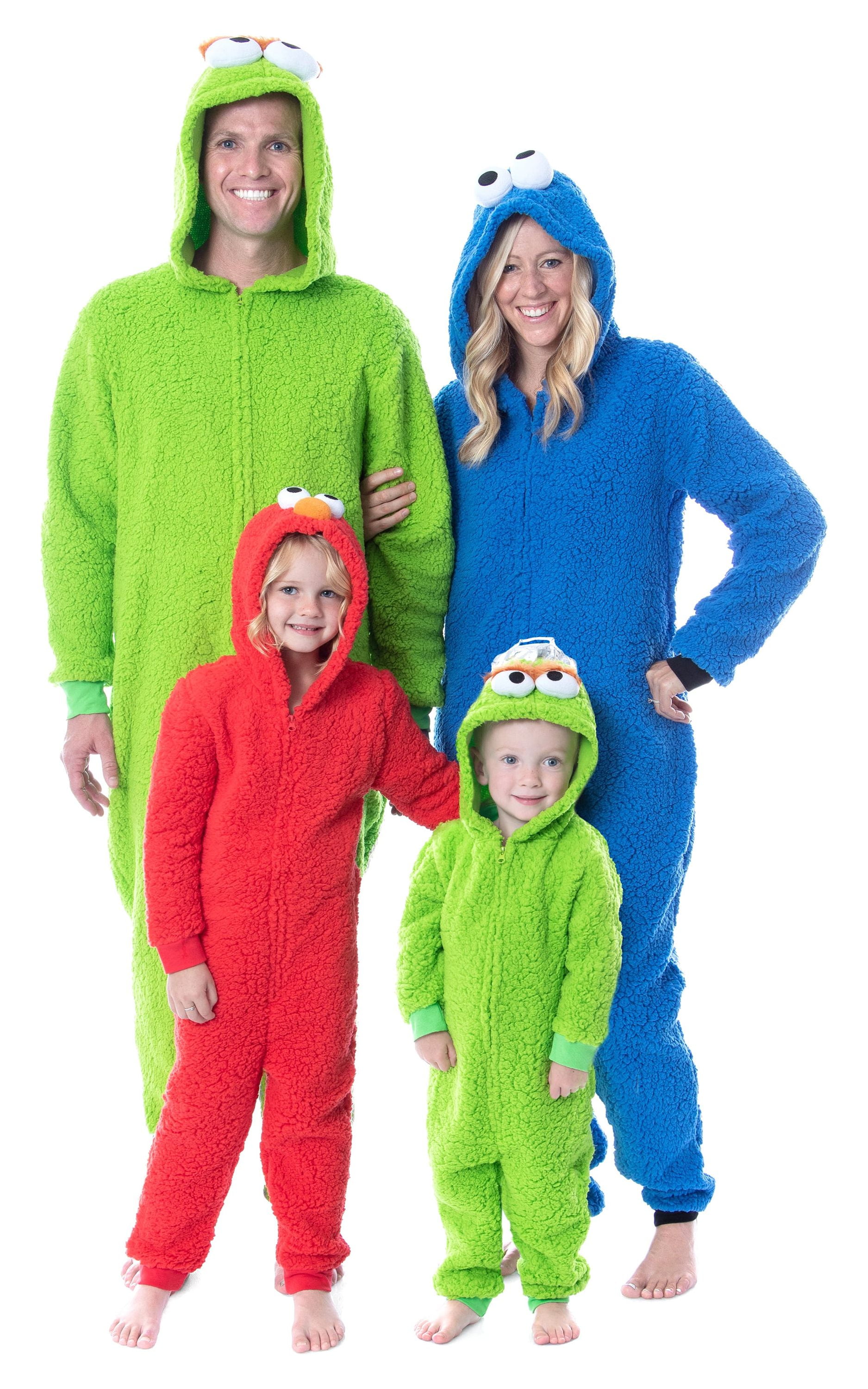 Sesame Street Family Sherpa Union Suit Costume Pajama For Adults