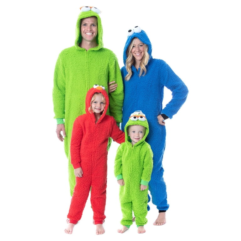 Sesame Street Family Sherpa Union Suit Costume Pajama For Adults Men Women  Toddlers Boys Girls