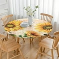 thumbnail image 3 of Sunflower Floral Pattern Round Fitted Tablecloth with Elastic Hem, Water-Resistant Polyester, Fits 44-52" Tables, 3 of 7