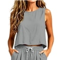 thumbnail image 2 of VBVC Women's Cotton Linen Crew Neck Crop Tank Top , Ladies' Loose Fit Sleeveless Lounge Shirt , Summer Breathable Blouser For Women,Gray,S-2XL, 2 of 9