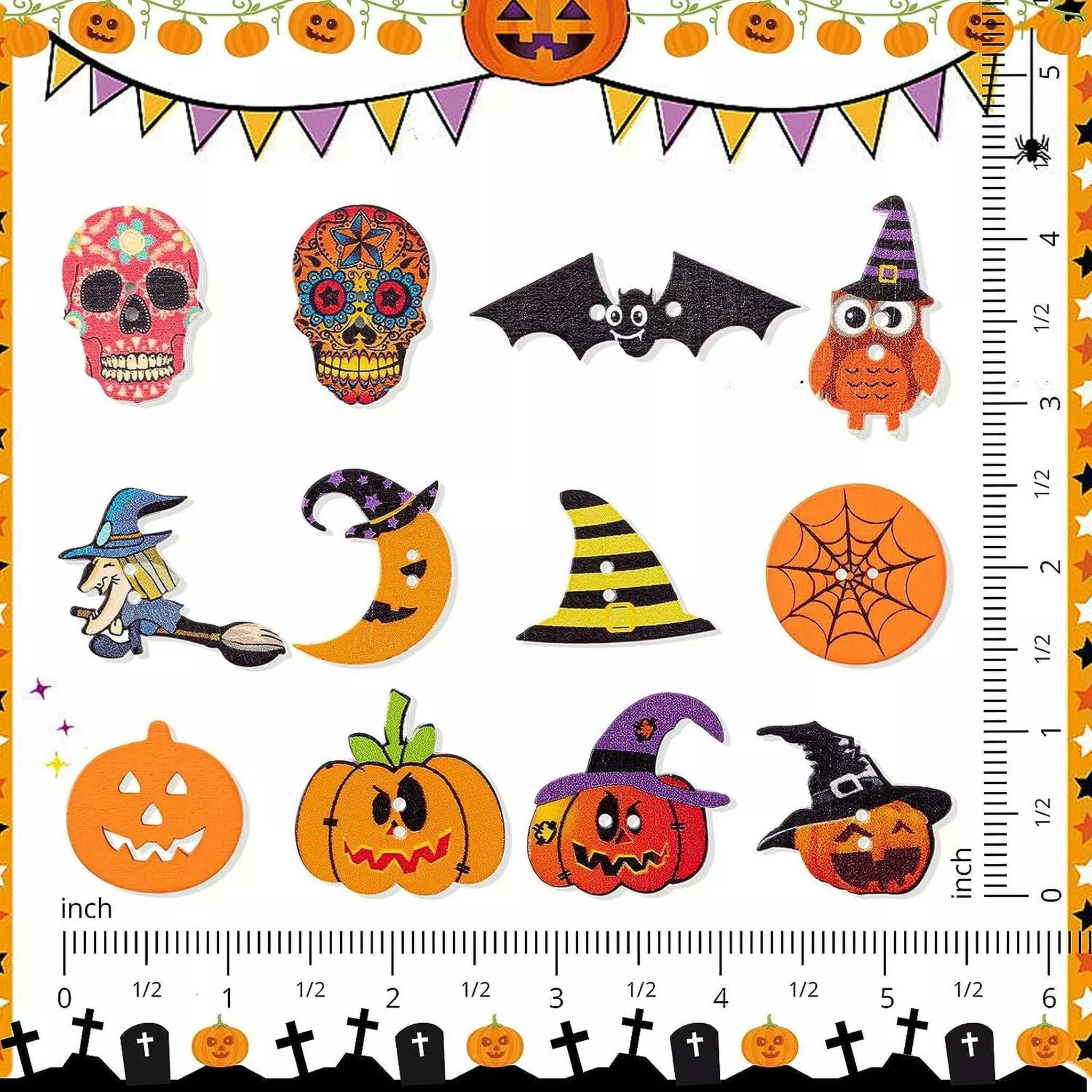 U8MO Halloween Buttons Set Wood 2 Hole Jewelry Making Craft Supplies Bulk 200pcs