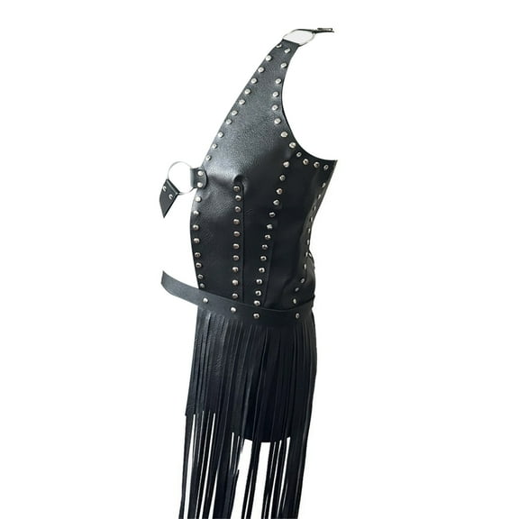 Fashion Long Tassels Fringe Dress Belt PU Leather Waistband Belt Women's Punk Rock Waist Belt Dance Performances Costume