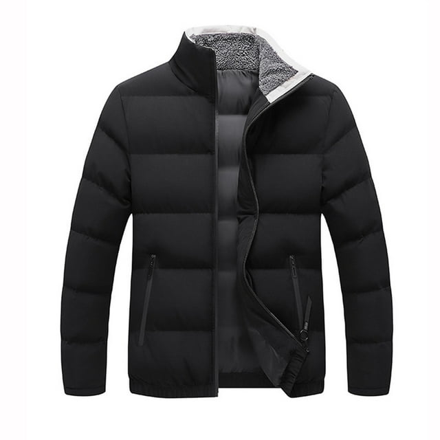 Men's Winter Jacket Winter Coat Down Cotton Jacket Mens Solid Color Short Coat Stand Collar Cotton Jacket