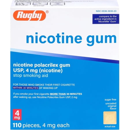 Rugby Nicotine Polacrilex Sugar-Free Gum, Original Flavor, 110 ct, 6 Pack