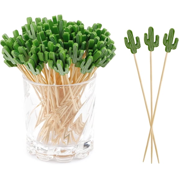 100PCS Cocktail Picks Toothpicks for Appetizers Charcuterie Accessories Cocktail Picks for Drinks Bamboo Toothpicks Cocktail Toothpicks Green Leaf Toothpicks for Food Fruit Long Toothpicks 4.7Inch