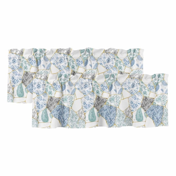 2 Pack Blue White Porcelain Valances for Windows Bedroom Living Room Window Treatments, Traditional Oriental Chinese Art Rod Pocket Valance Drapes Short Kitchen Curtains Over Sink 54"x18"