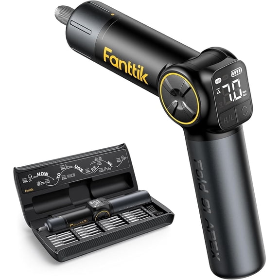 Fanttik S1 APEX Smart Electric Screwdriver, 3.7V Cordless Power Screwdriver with Pivot Handle, LED Display, Adjustable Torque, USB-C Rechargeable, 20-Bit Set
