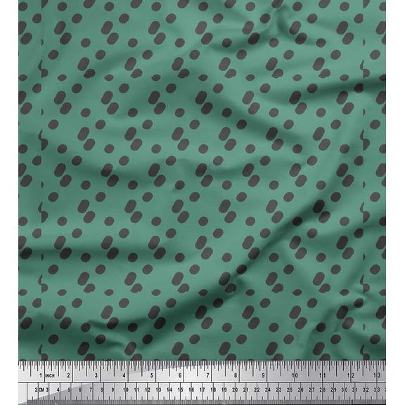 Soimoi Green Cotton Voile Fabric Brush Stroke & Dots Abstract Print Fabric by Yard 42 Inch Wide