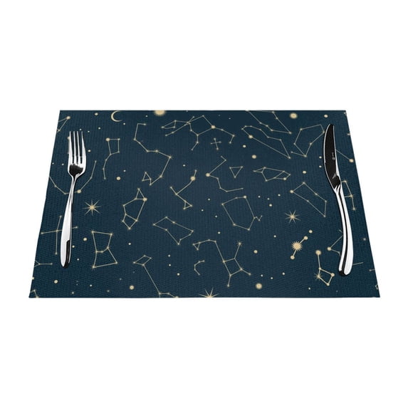 YFYANG Washable Heat-Resistant Placemats, 70% PVC/30% Polyester, Constellation Lines Texture Kitchen Table Mat, 12" x 18" 6 Pcs
