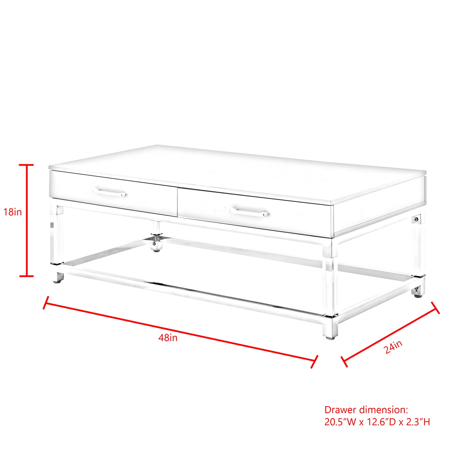 Alena Grey Coffee Table 2 Drawers High Gloss Acrylic Legs